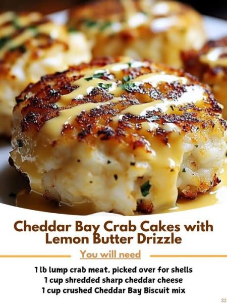 Cheddar Bay Crab Cakes with Lemon Butter Drizzle